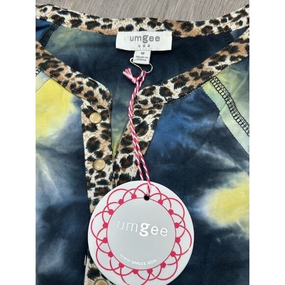 NWT Umgee Womens Tie Dye Tunic Top Cheetah Trim Long Sleeve Boho Hippie Size M - Picture 3 of 6